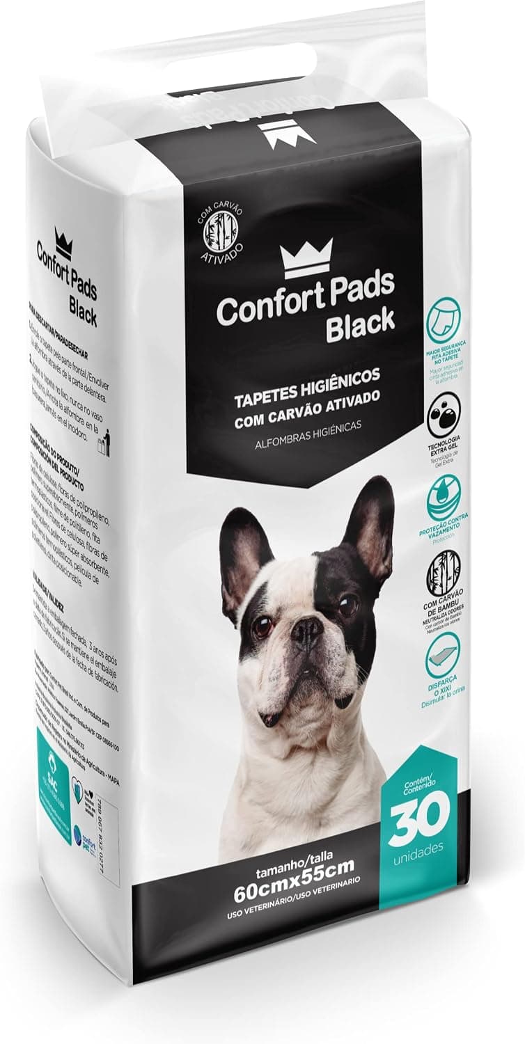 Pacote com 30 tapetes higiênicos Confort Pads Black de 60 por 55 centímetros