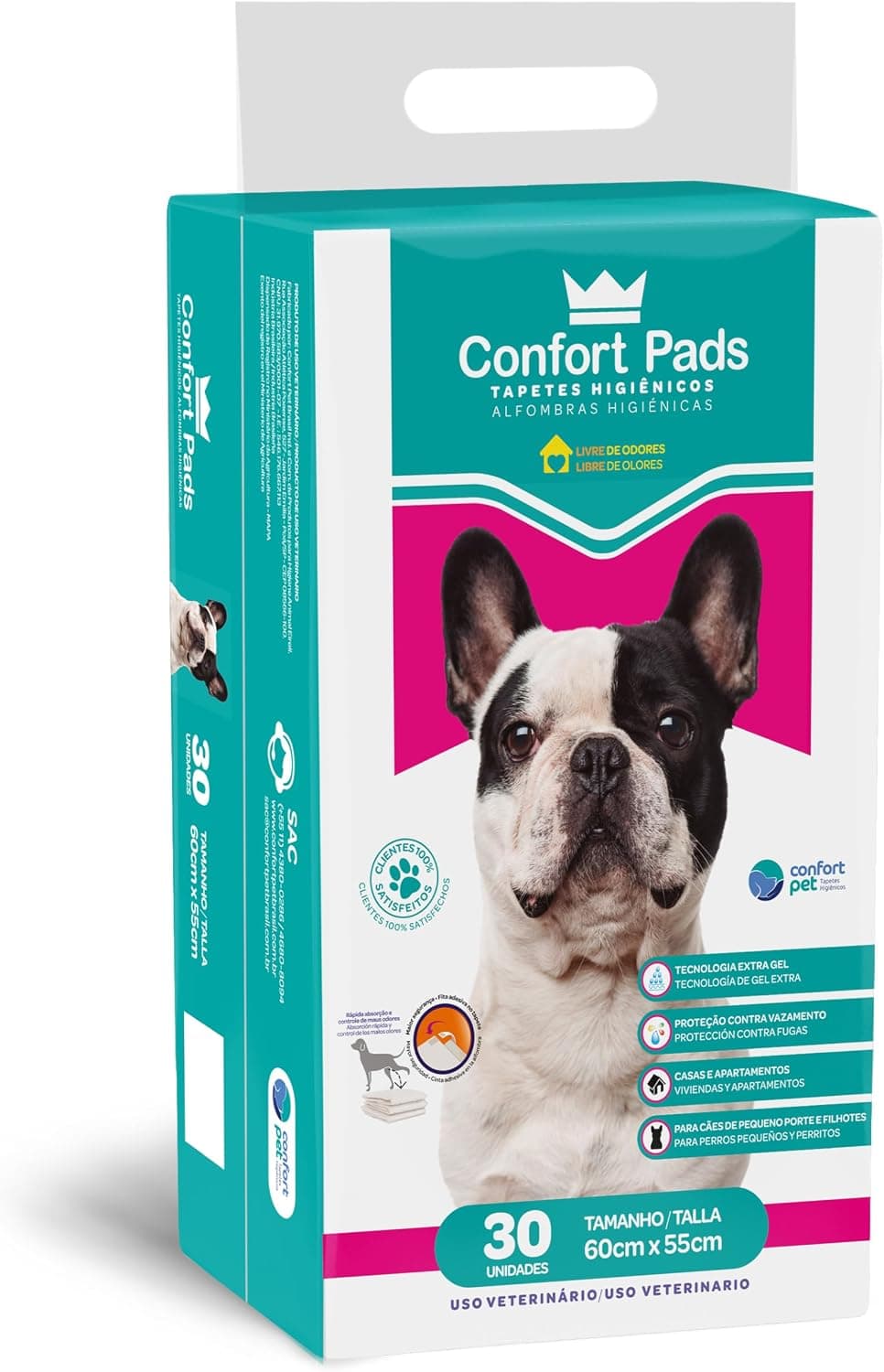 Pacote com 30 tapetes higiênicos Confort Pads de 60 por 55 centímetros