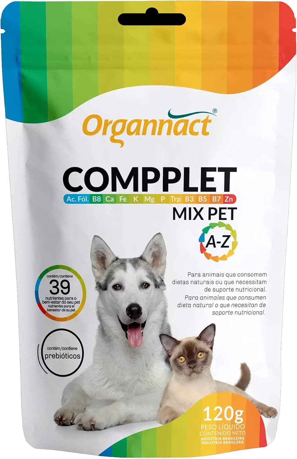 Pote de 120 g do suplemento Organnact Compplet Mix Pet A-Z para cães e gatos