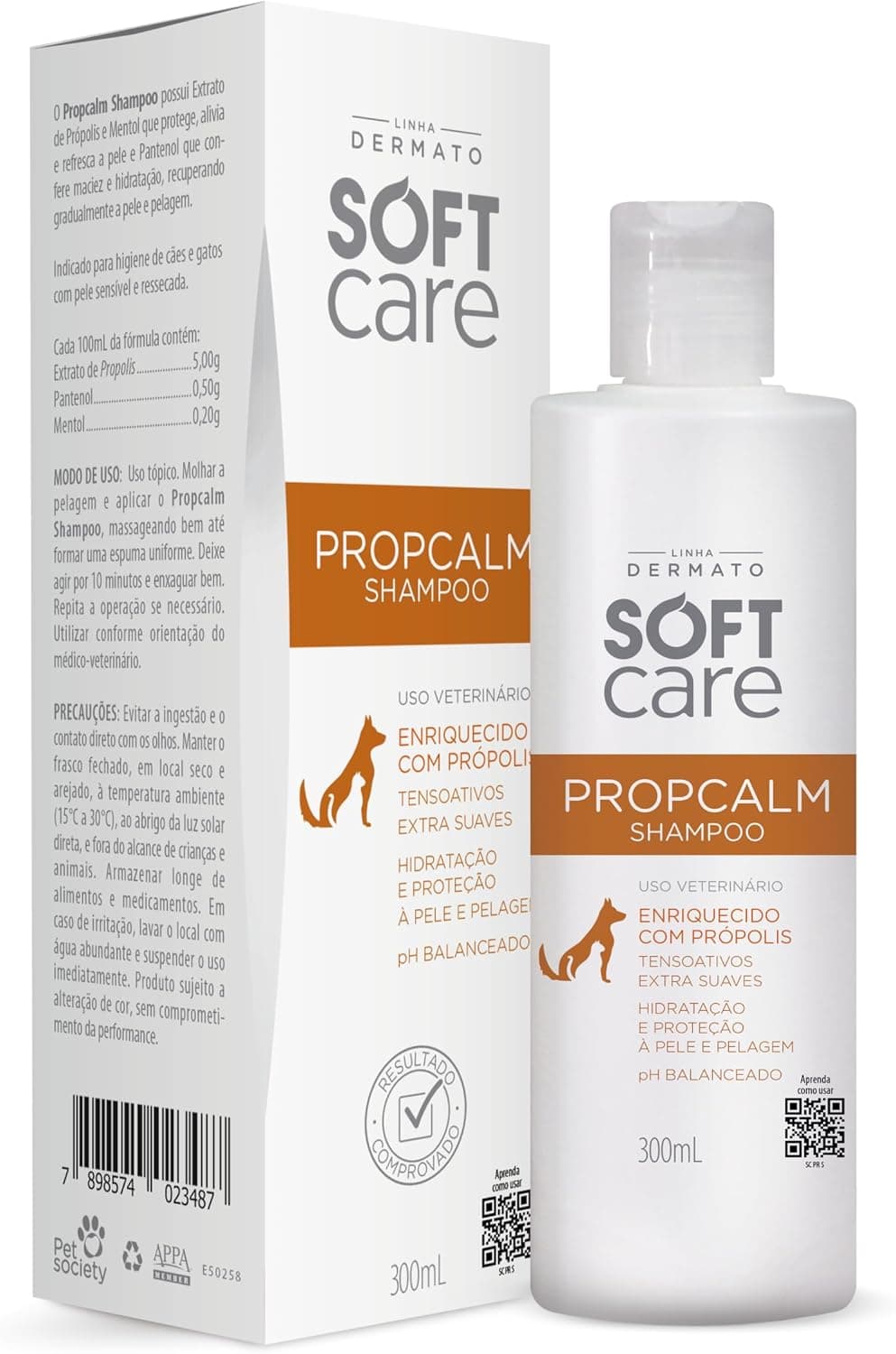 Frasco de 300 ml do Propcalm Shampoo Pet Society para pele sensível de cães e gatos