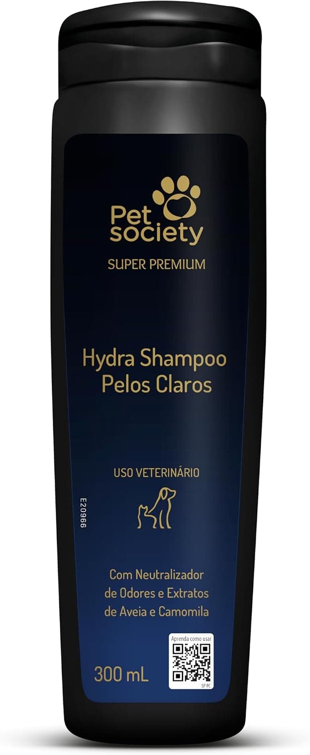 Frasco de 300 ml do Shampoo Pelos Claros Super Premium Pet Society