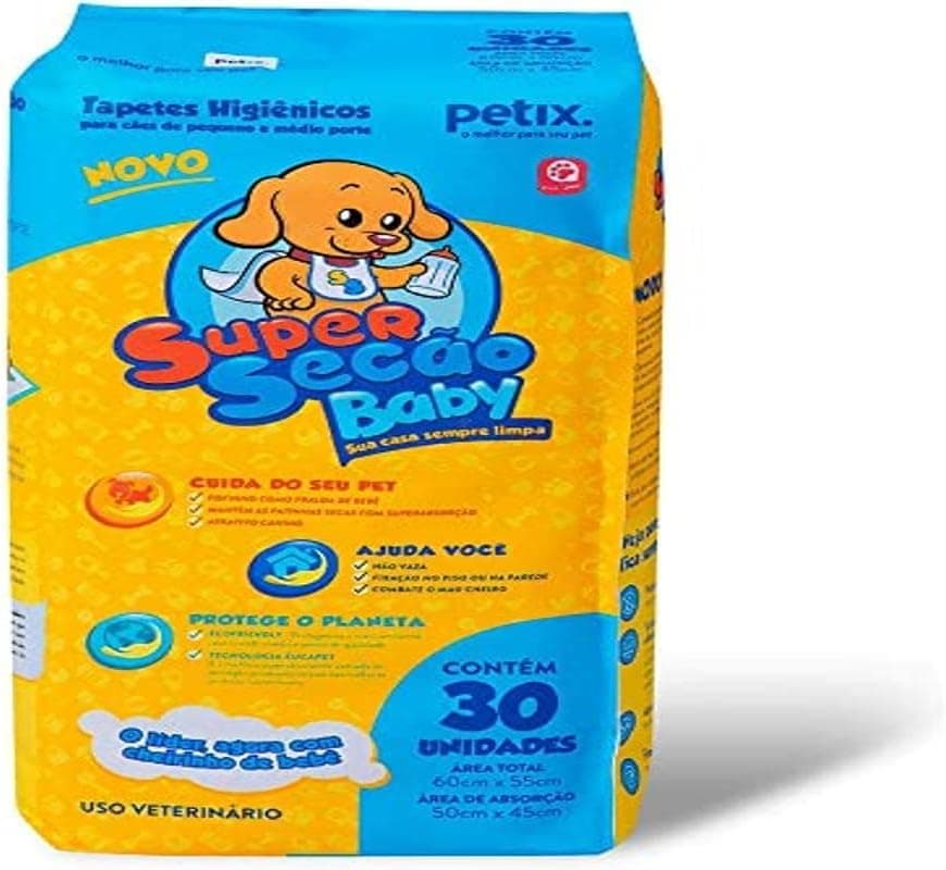 Pacote com 30 tapetes higiênicos Petix Super Secão Baby para cães