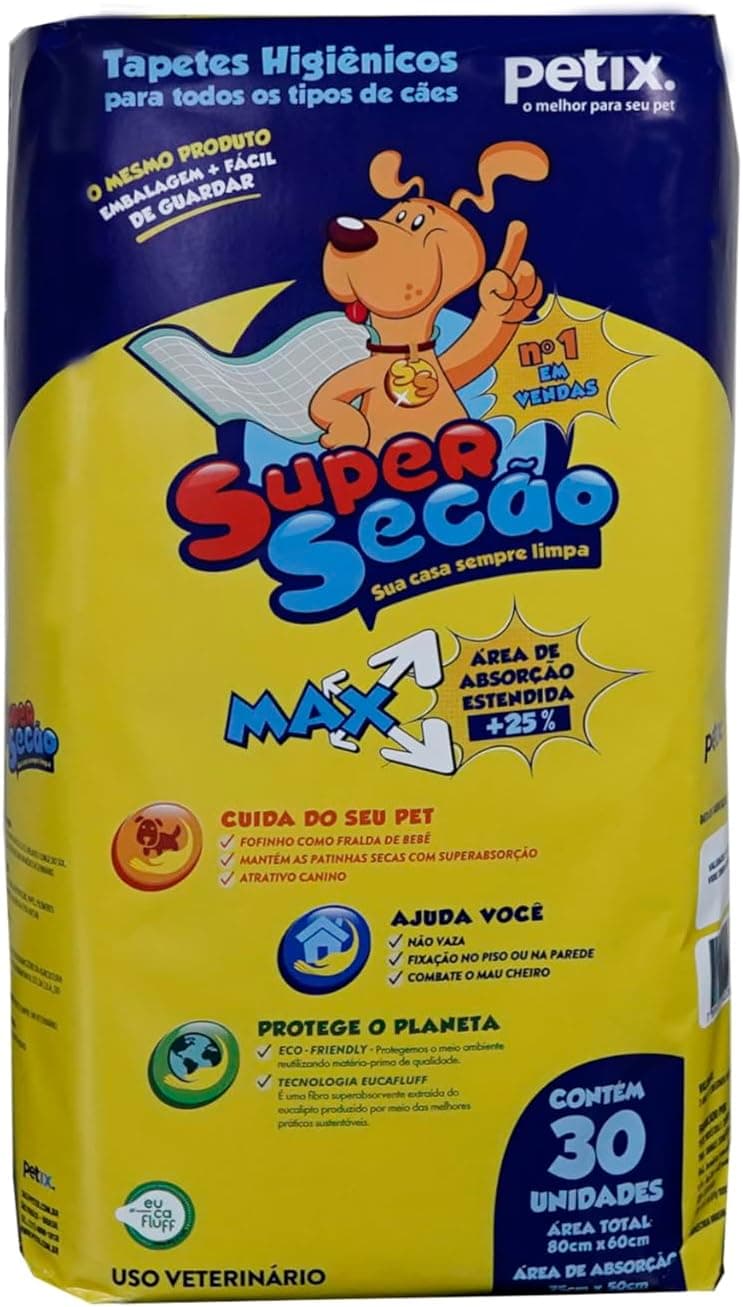 Pacote com 30 tapetes higiênicos Petix Super Secão Slim Max para cães
